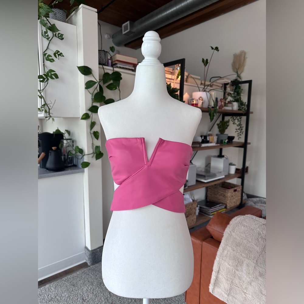Meshki Faux Leather Cut Out Crop Top - Pink